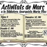 Activitats de març 2018 a la Biblioteca Anarquista Maria Rius