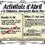 Calendari d’Abril 2018 a la Biblioteca Anarquista Maria Rius