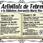 Activitats de febrer 2018 a la Biblioteca Anarquista Maria Rius